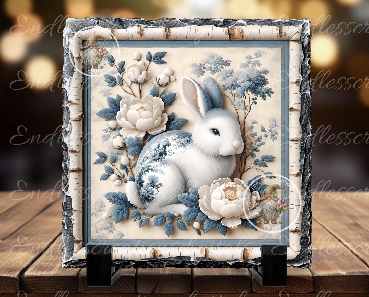 BLUE BIRCH GINGHAM SQUARE VINTAGE EASTER RABBIT