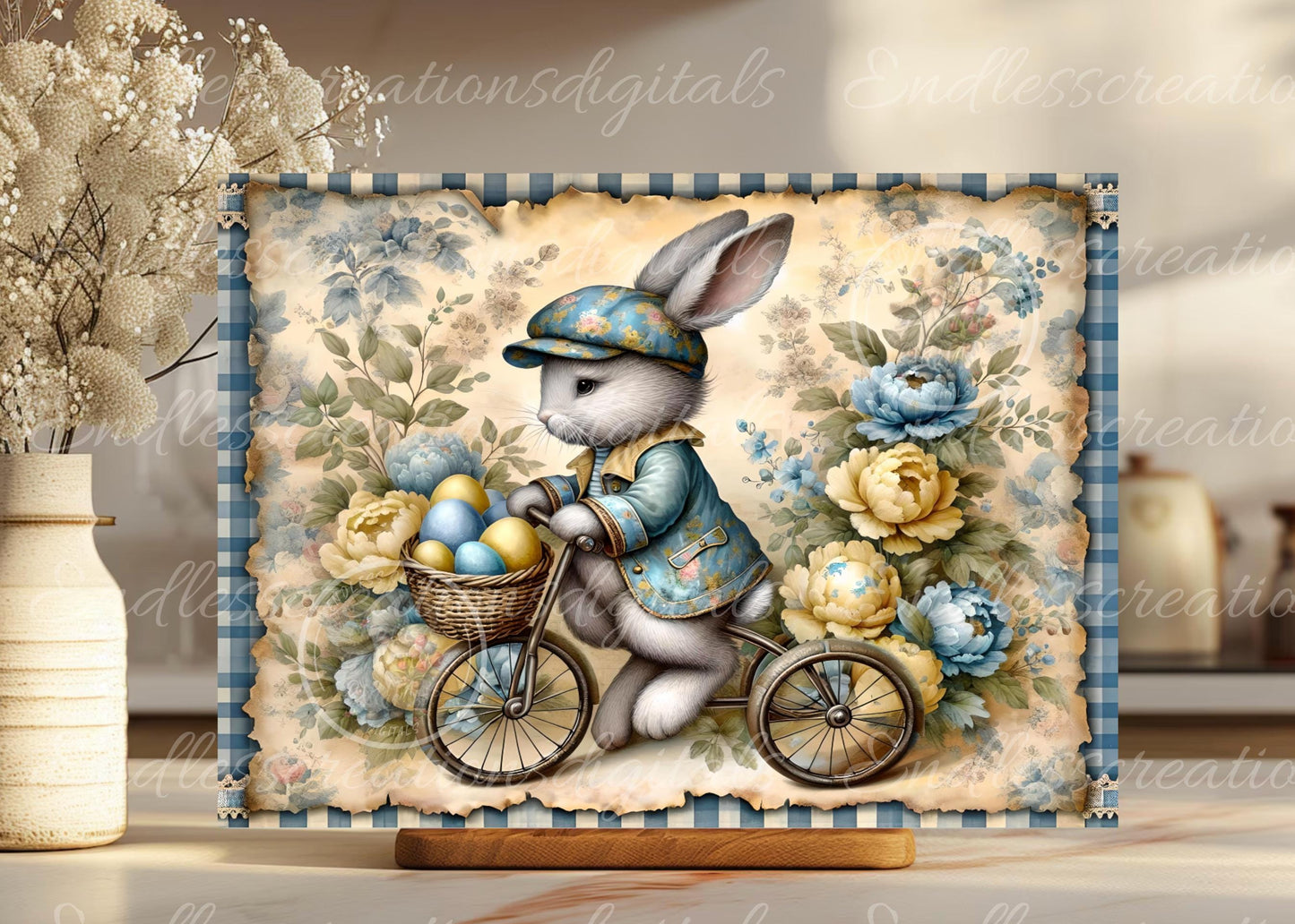 BLUE GINGHAM BOY VINTAGE BUNNY BICYCLE