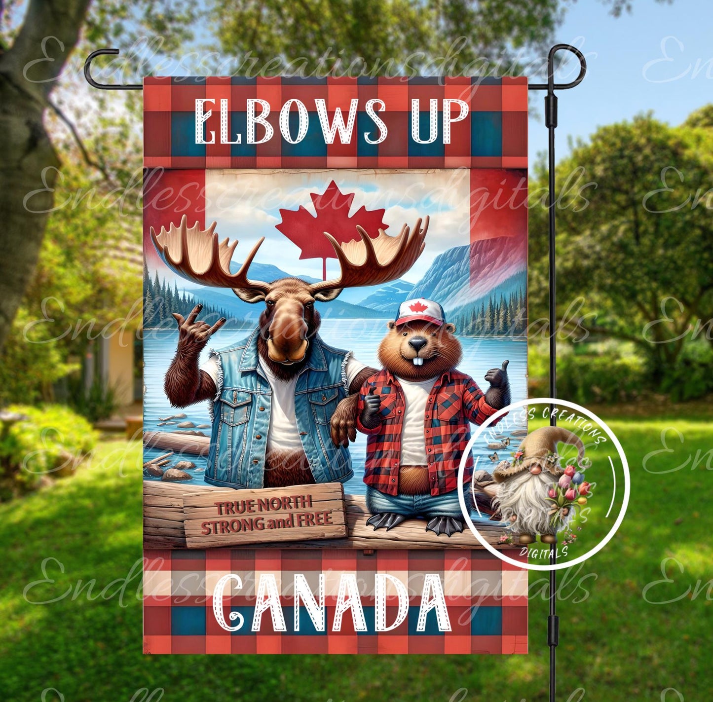 ELBOWS UP CANADA GARDEN FLAG