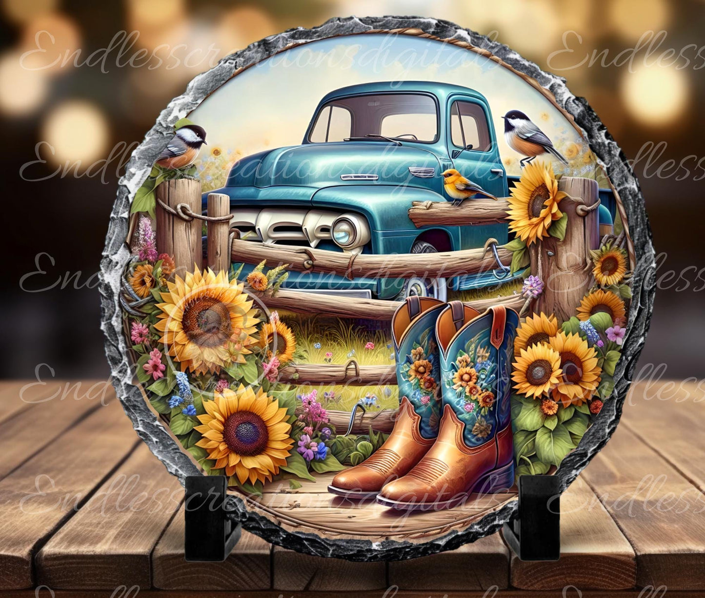 SUMMER BLUE TRUCK FLORAL ROUND