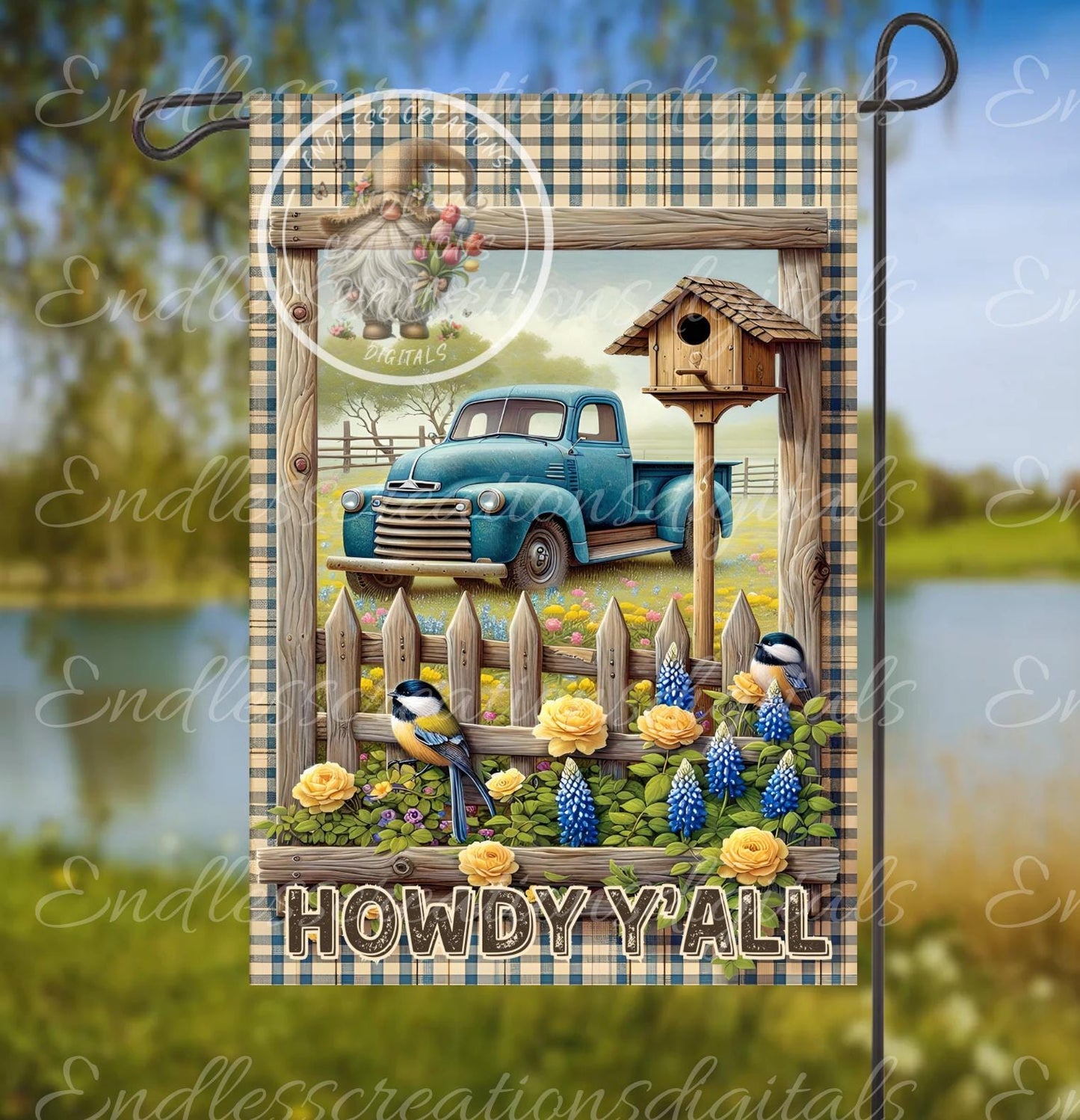 BLUE TRUCK FLORAL GARDEN FLAG