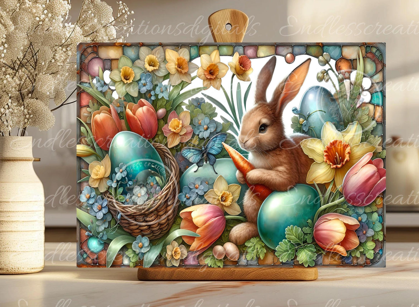 STAINED GLASS LOOK Bunny Eggs Floral