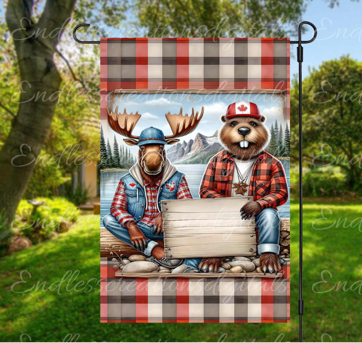 CANADA MOOSE BEAVER Garden Flag
