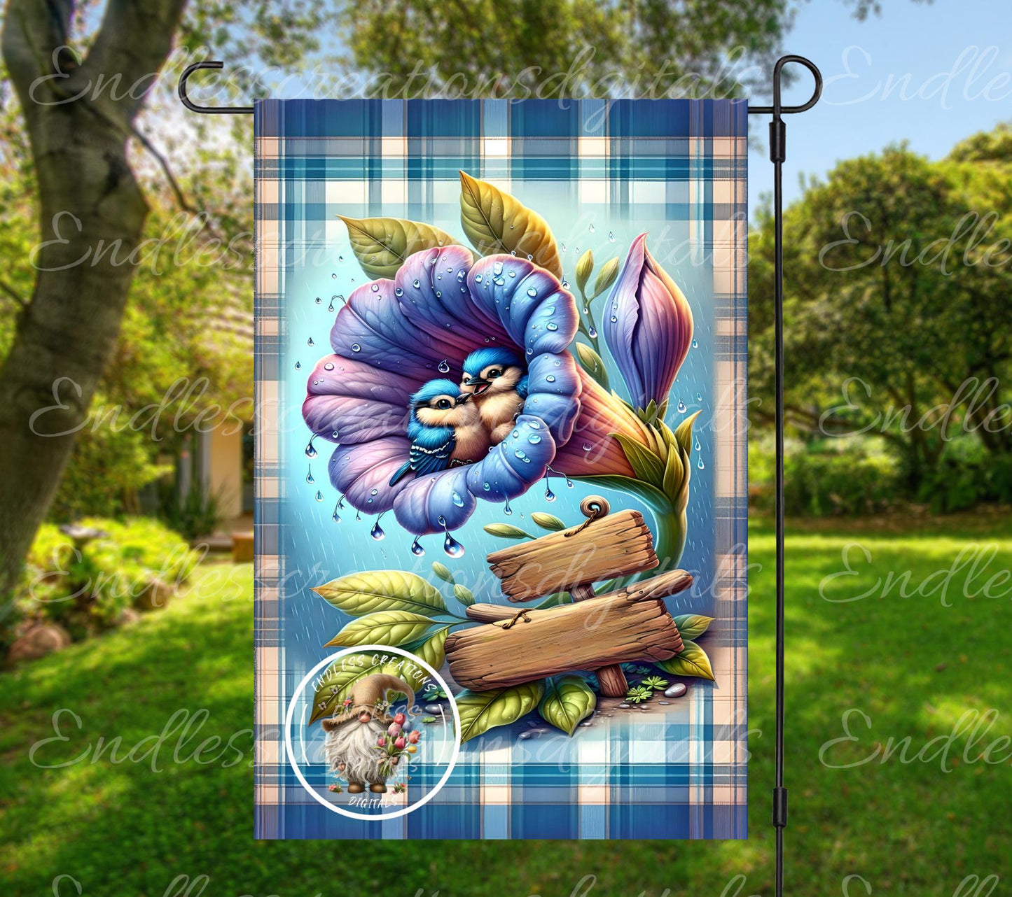 BABY BLUE JAYS Garden Flag