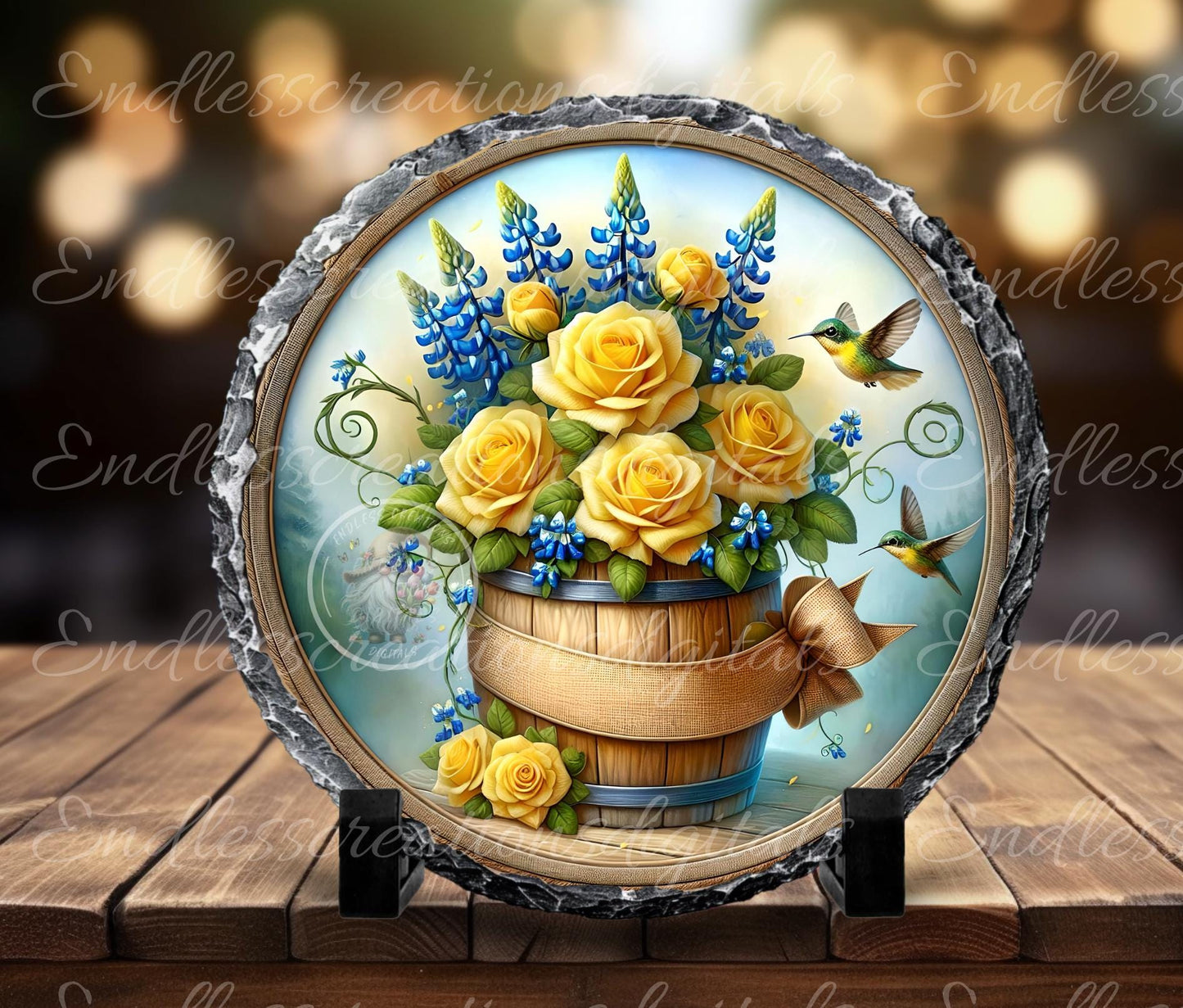 HOME SWEET HOME Barrel of Yellow Roses and Bluebonnets