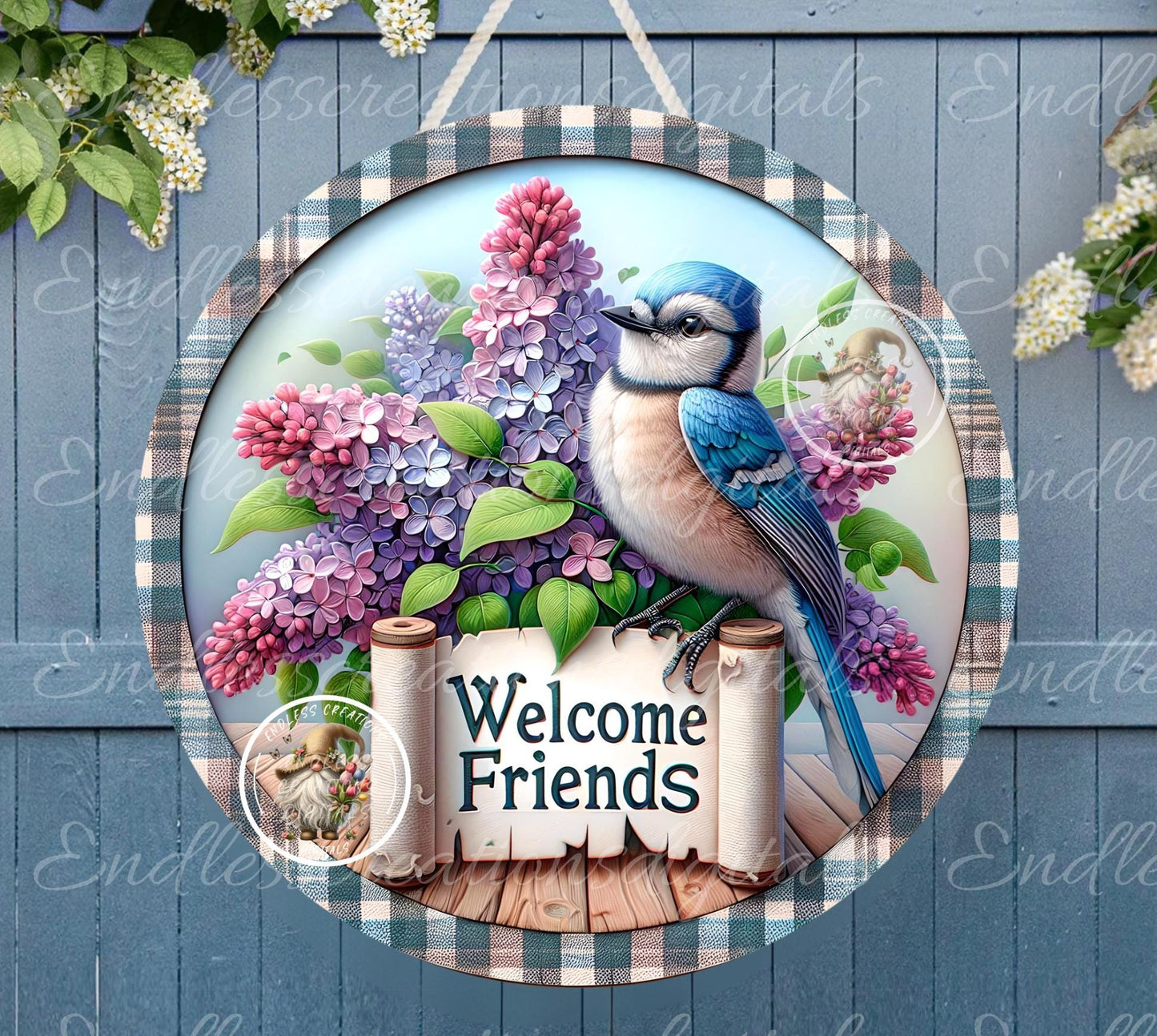 WELCOME FRIENDS SPRING LILACS Bluejay