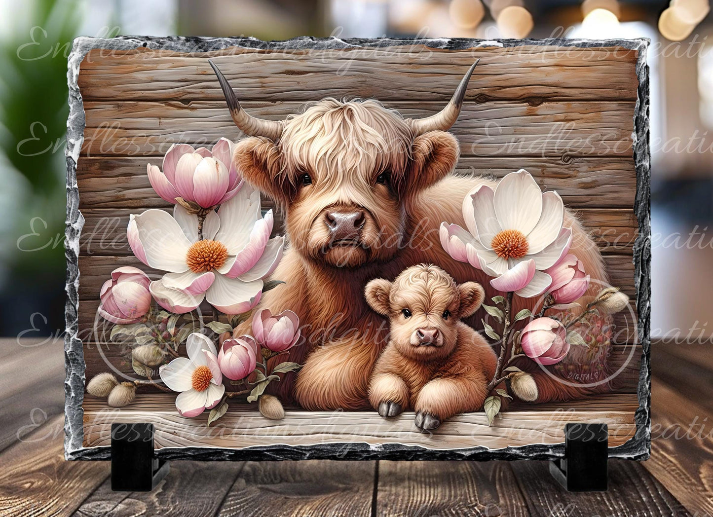 MAMA HIGHLAND WITH BABY MAGNOLIA RECTANGLE