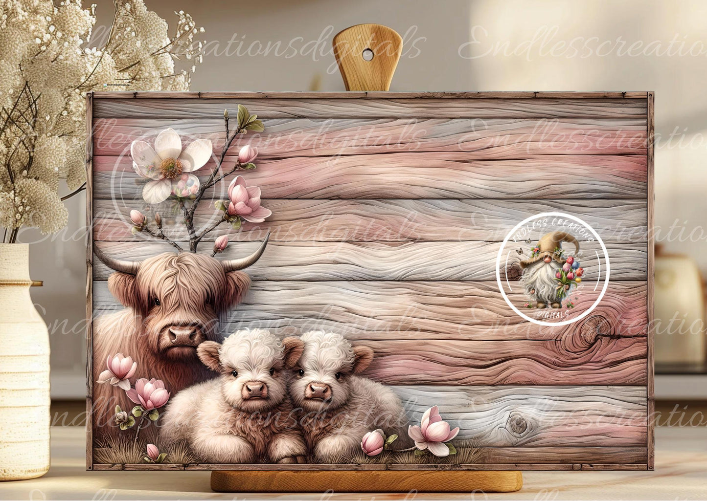 MAMA HIGHLAND WITH HER BABIES RECTANGLE CUTTING BOARD MOTHERS DAY