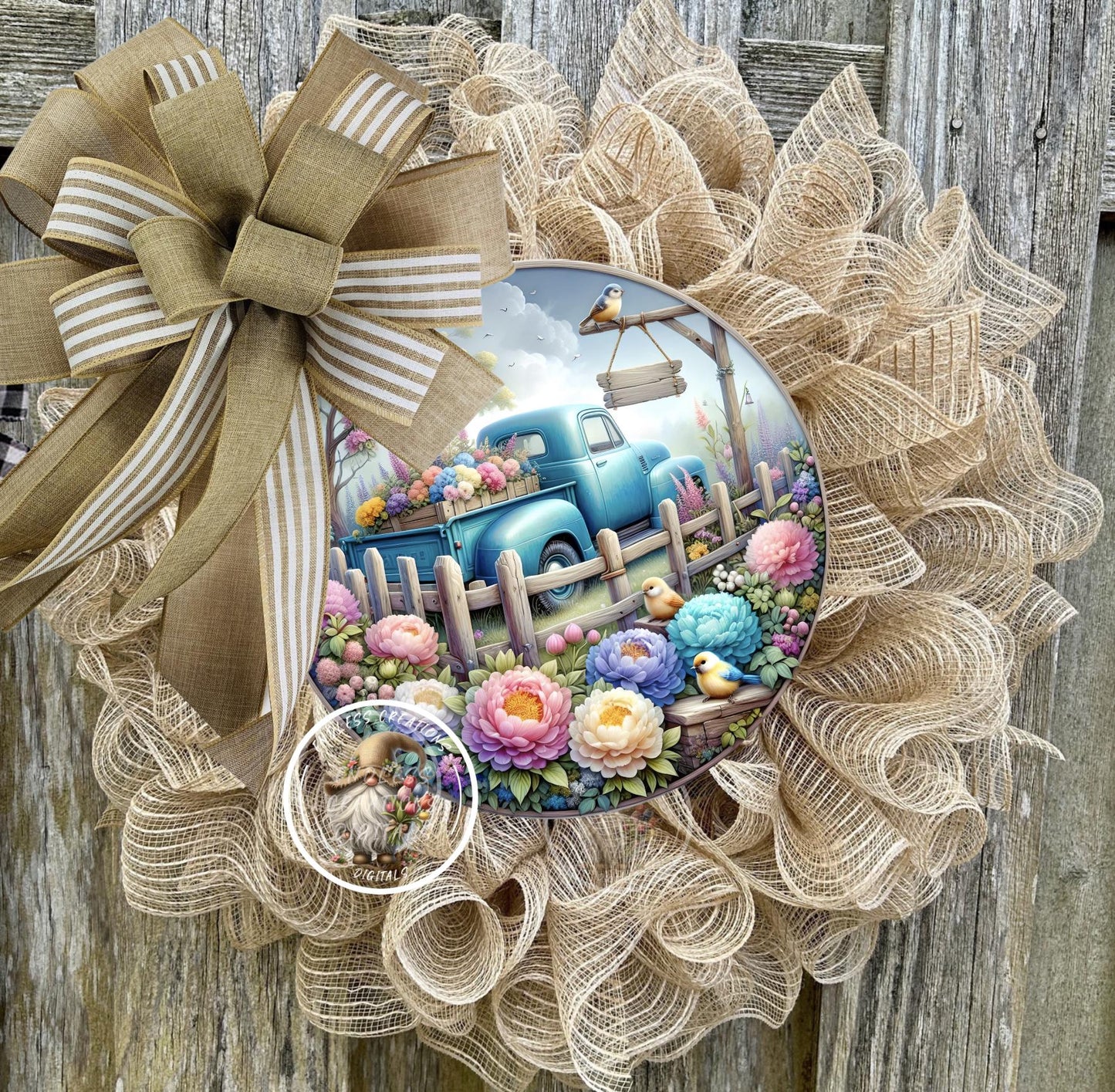 SUMMER BLUE TRUCK Floral Round