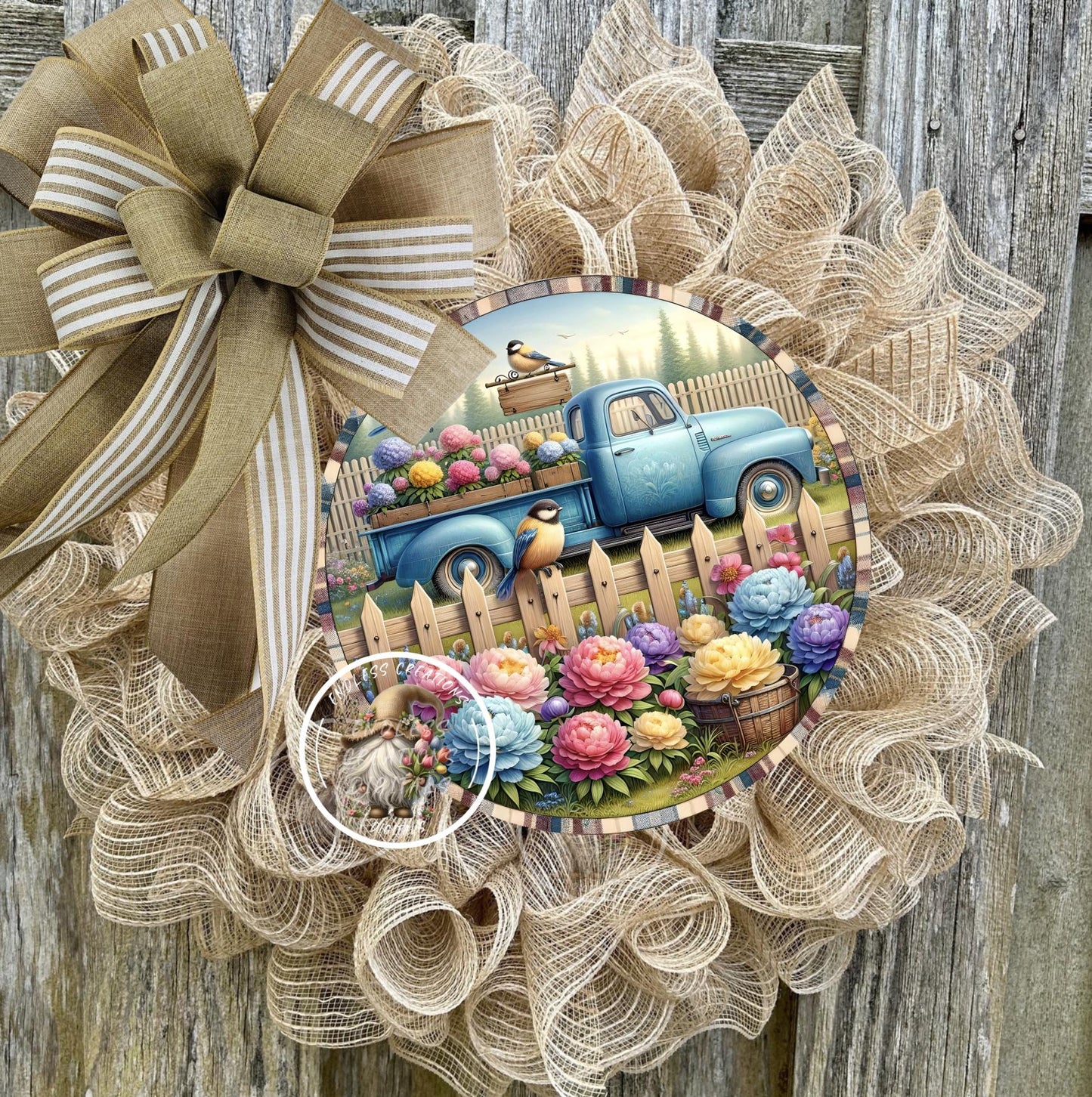 SUMMER BLUE TRUCK Floral Round