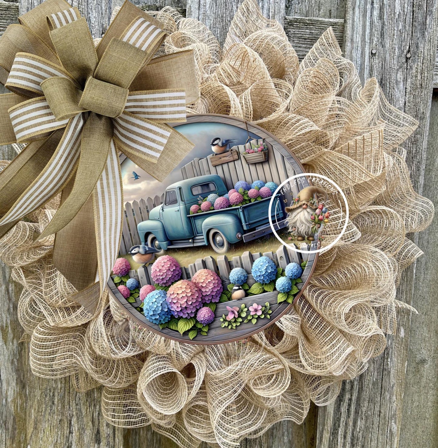 SUMMER BLUE TRUCK Floral Round