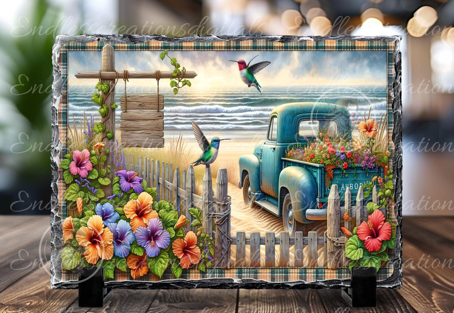 RECTANGLE BLUE TRUCK Floral Cutting Board