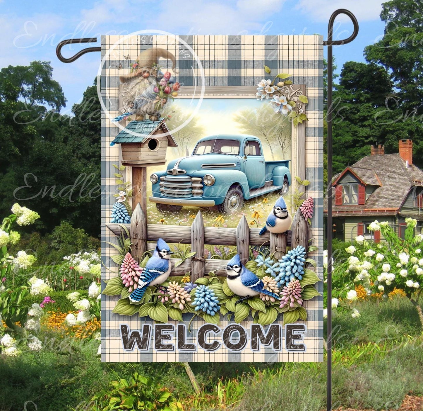 BLUE TRUCK FLORAL Spring/Summer Garden Flag