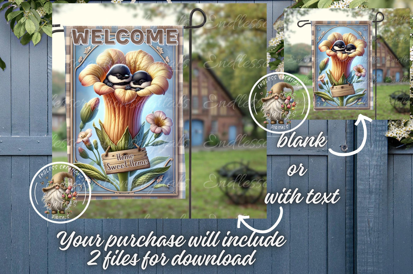 BABY CHICKADEES FLORAL GARDEN FLAG