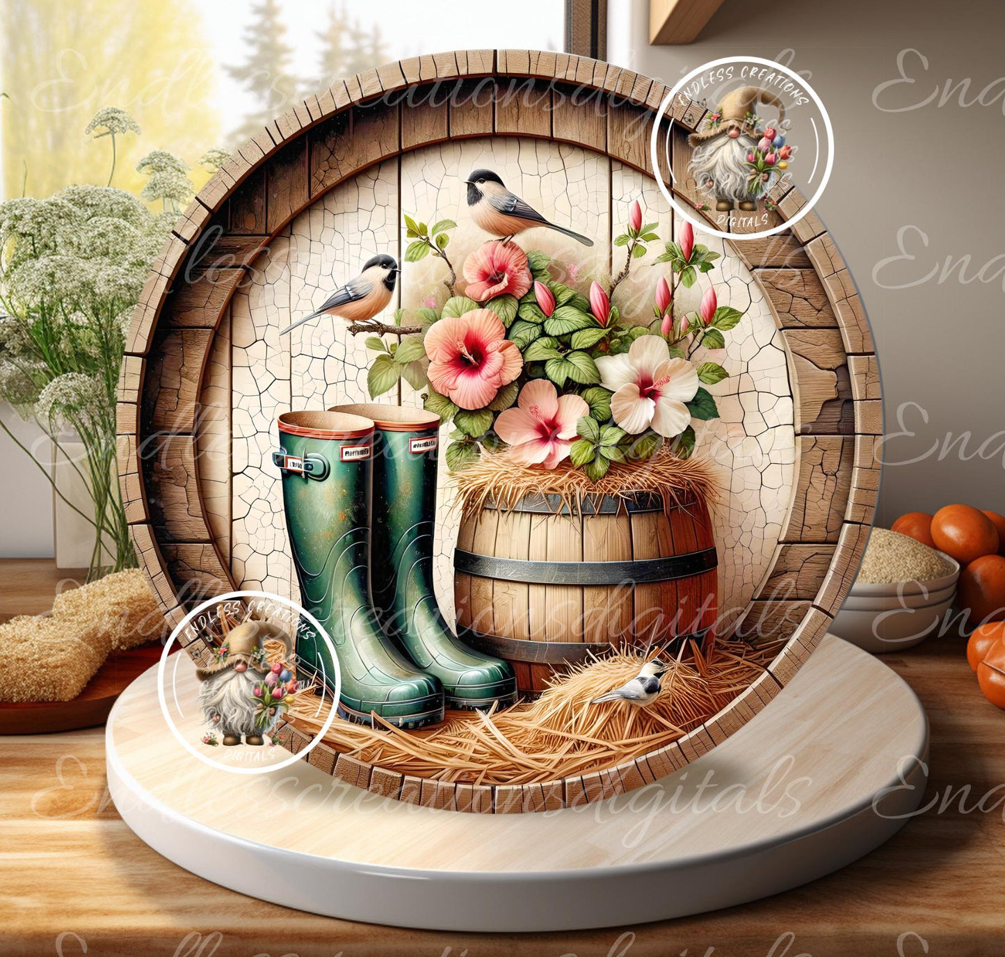 CHICKADEES RAIN BOOTS SPRING/SUMMER FLORAL ROUND