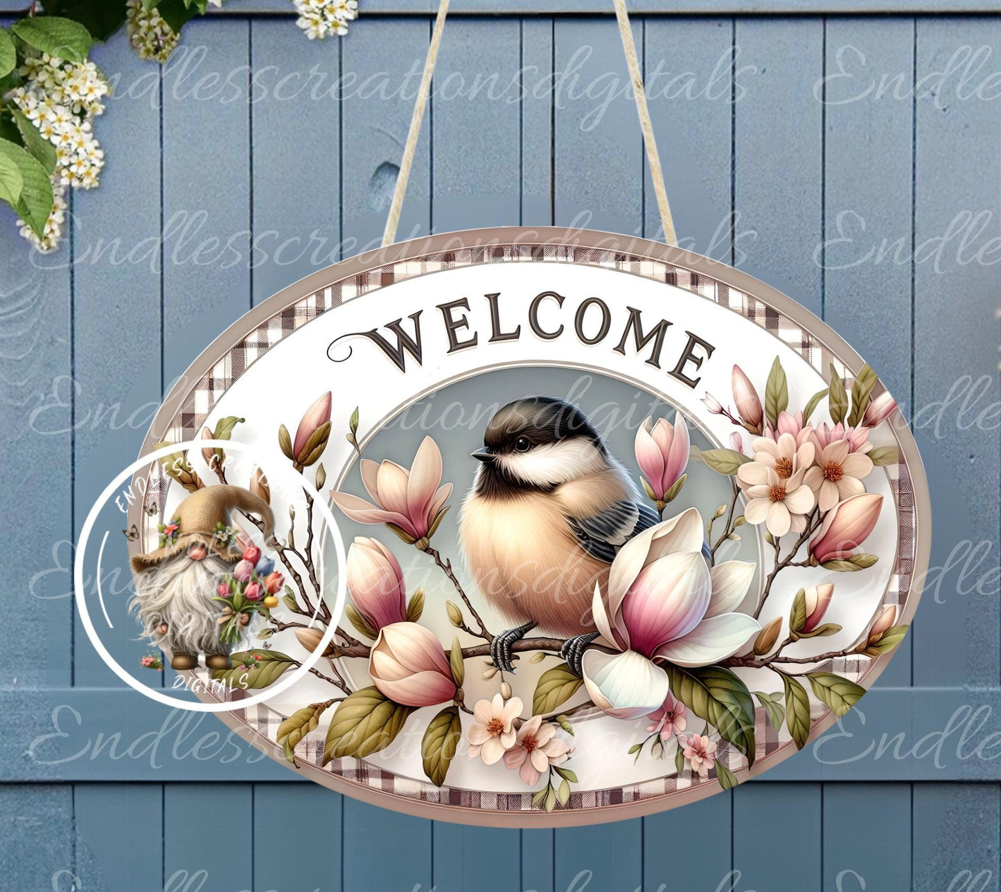 WELCOME MAGNOLIA CHICKADEE OVAL DIGITALS