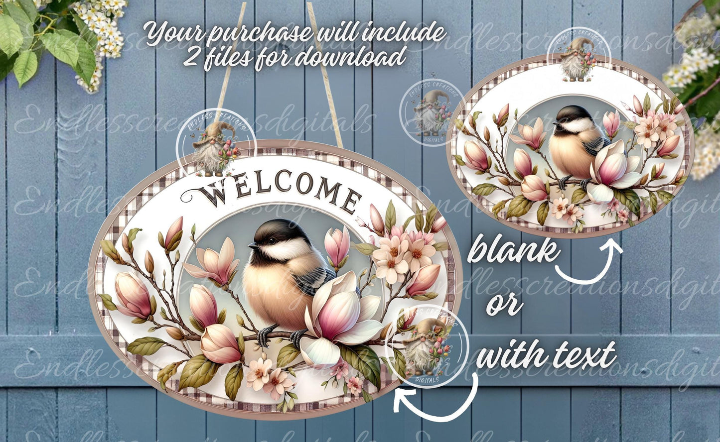 WELCOME MAGNOLIA CHICKADEE OVAL DIGITALS