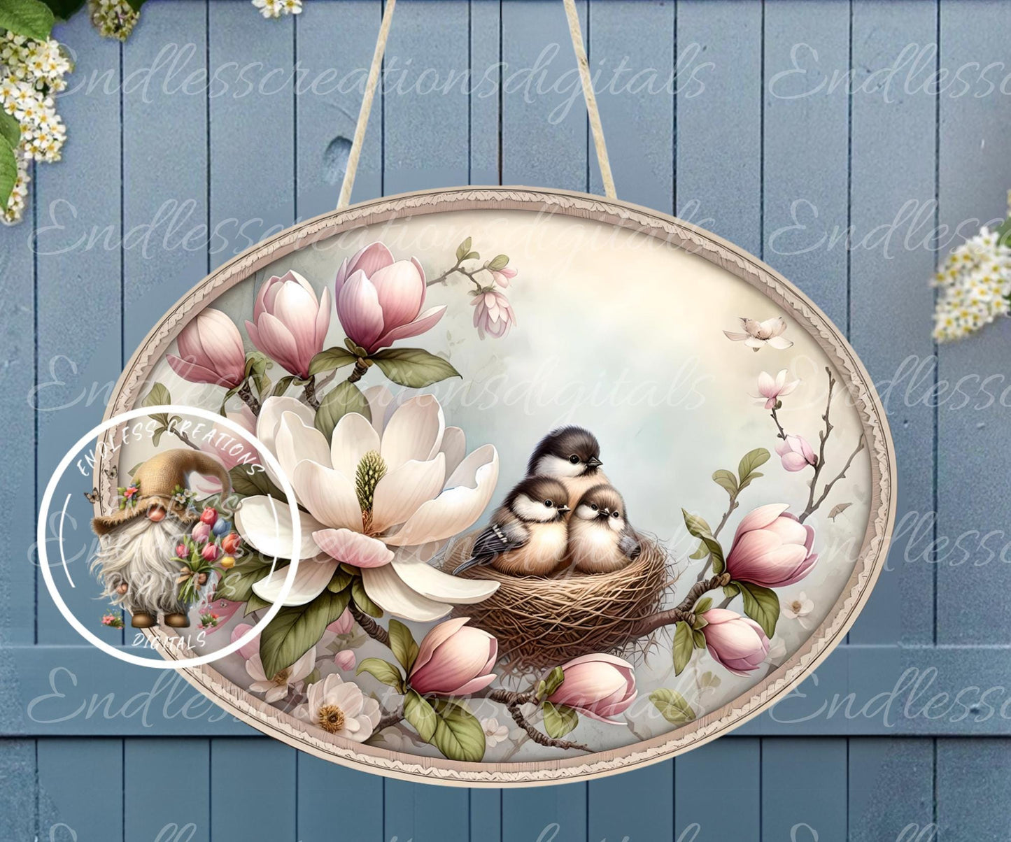 WELCOME MAGNOLIA CHICKADEE OVAL DIGITALS