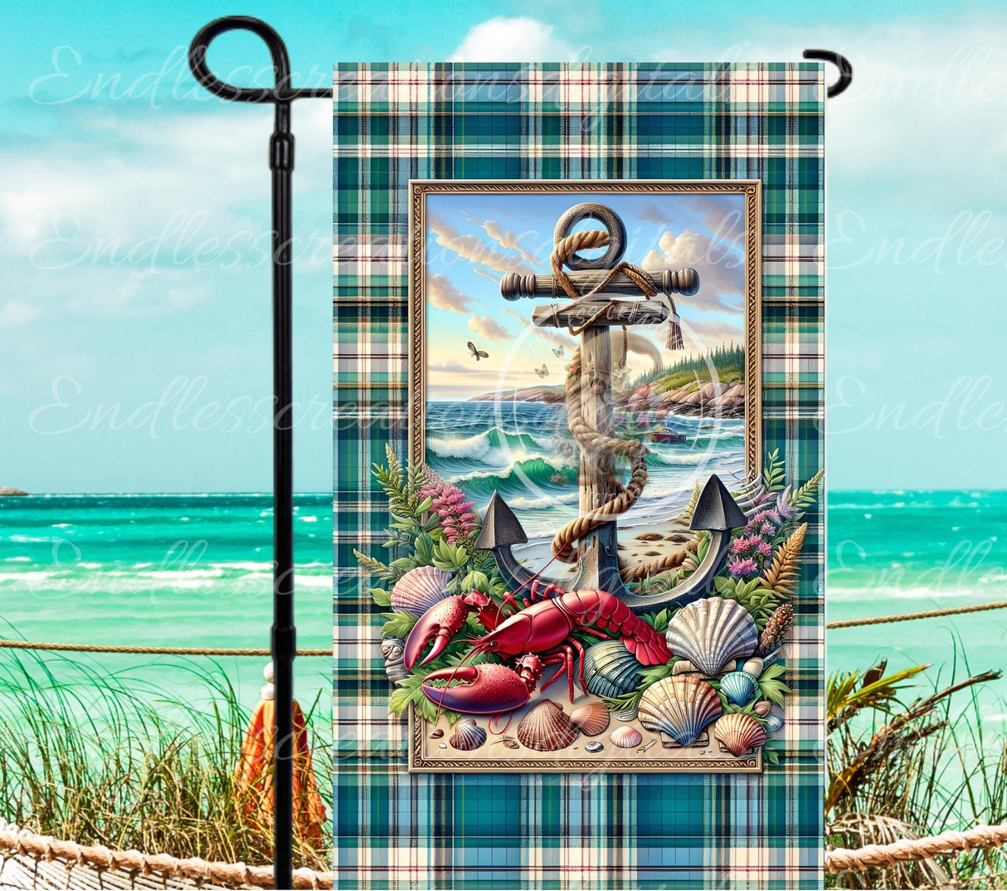 NAUTICAL LOBSTER GARDEN Flag
