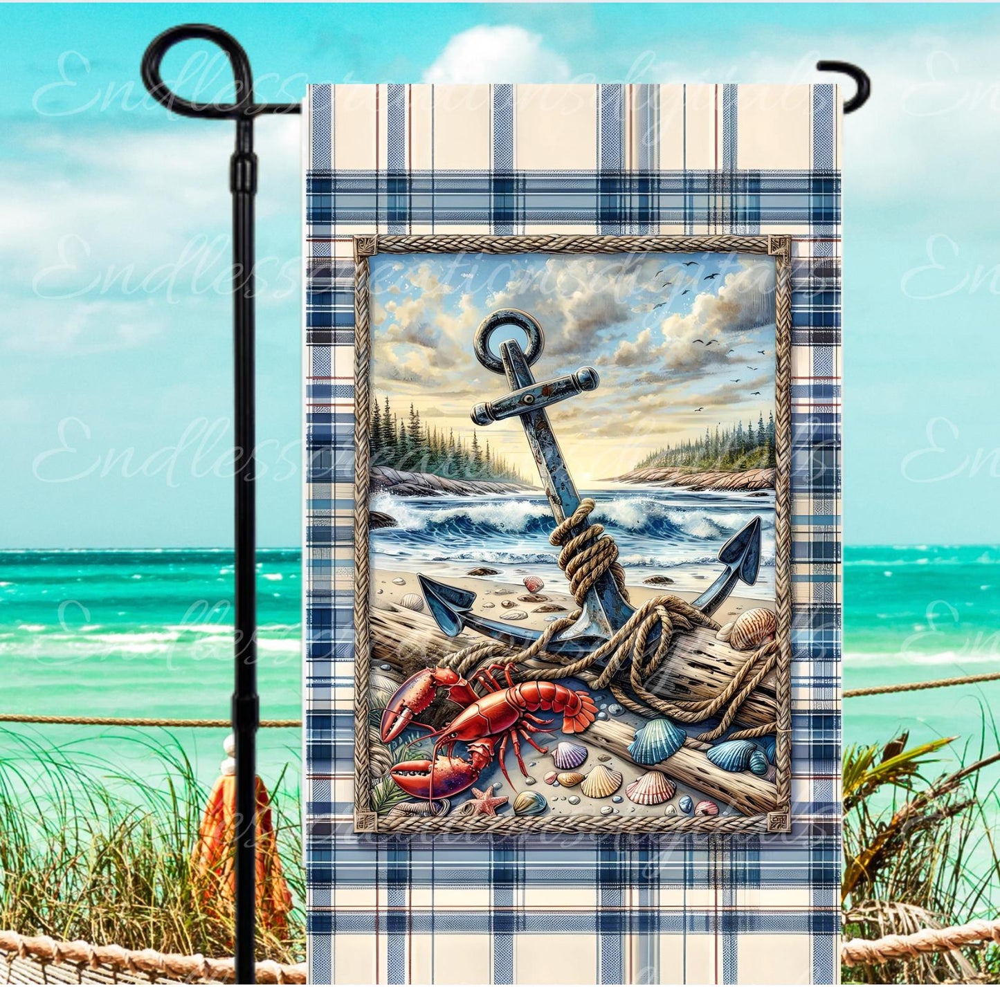 NAUTICAL LOBSTER GARDEN Flag