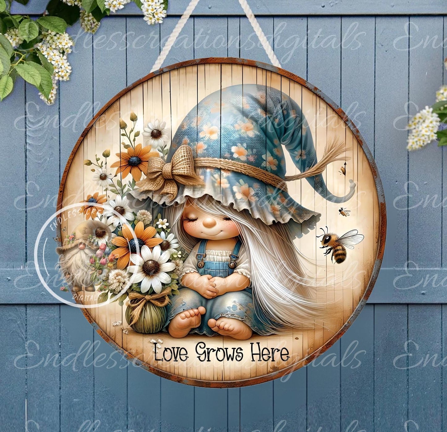 LOVE GROWS HERE SUMMER GIRL GNOME