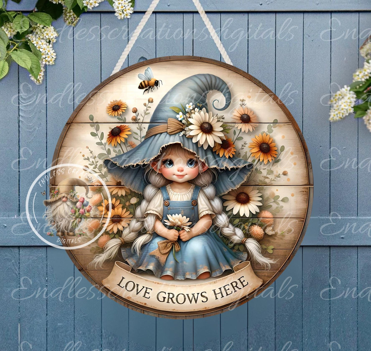 LOVE GROWS HERE SUMMER GIRL GNOME