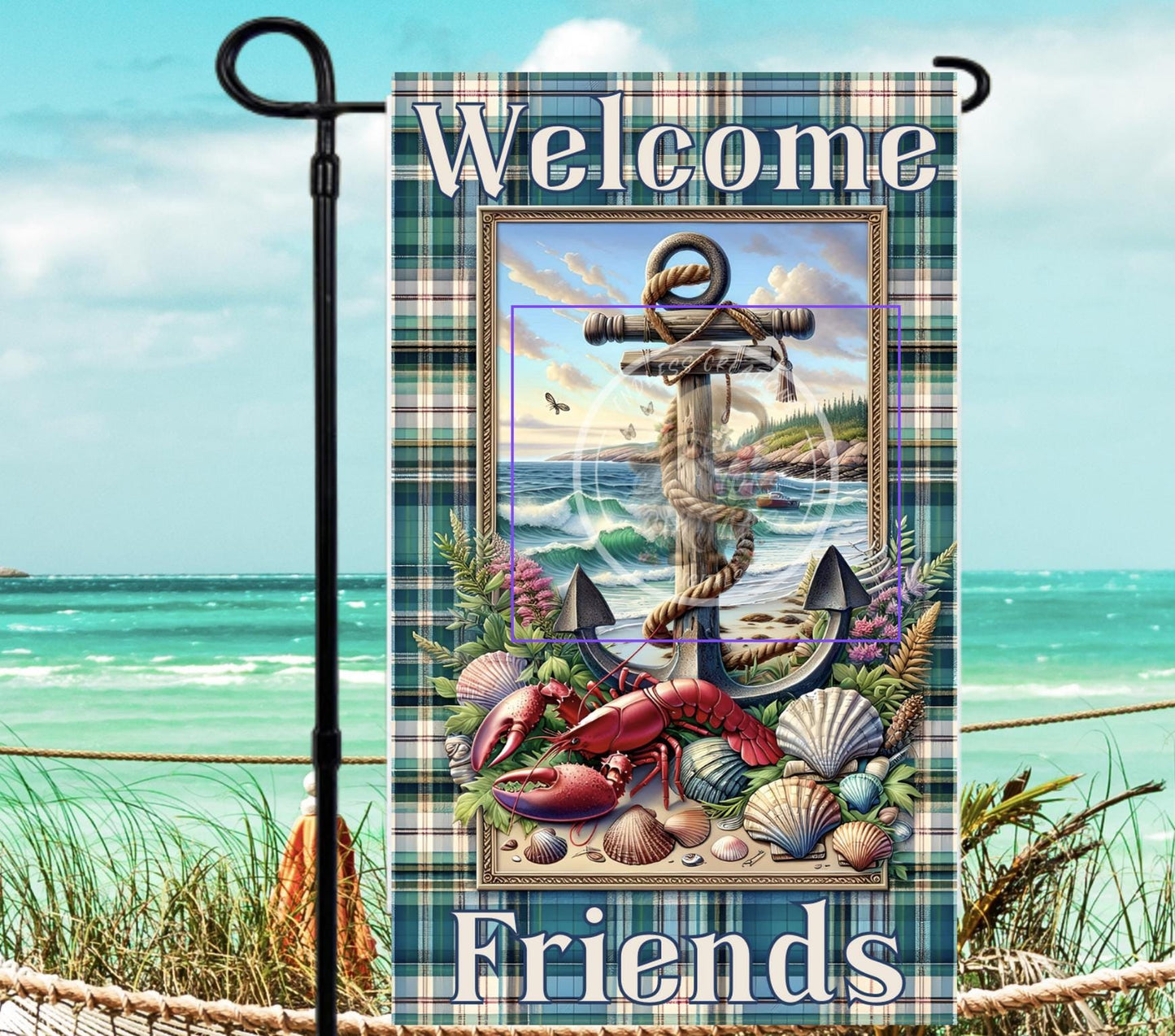 NAUTICAL LOBSTER GARDEN Flag