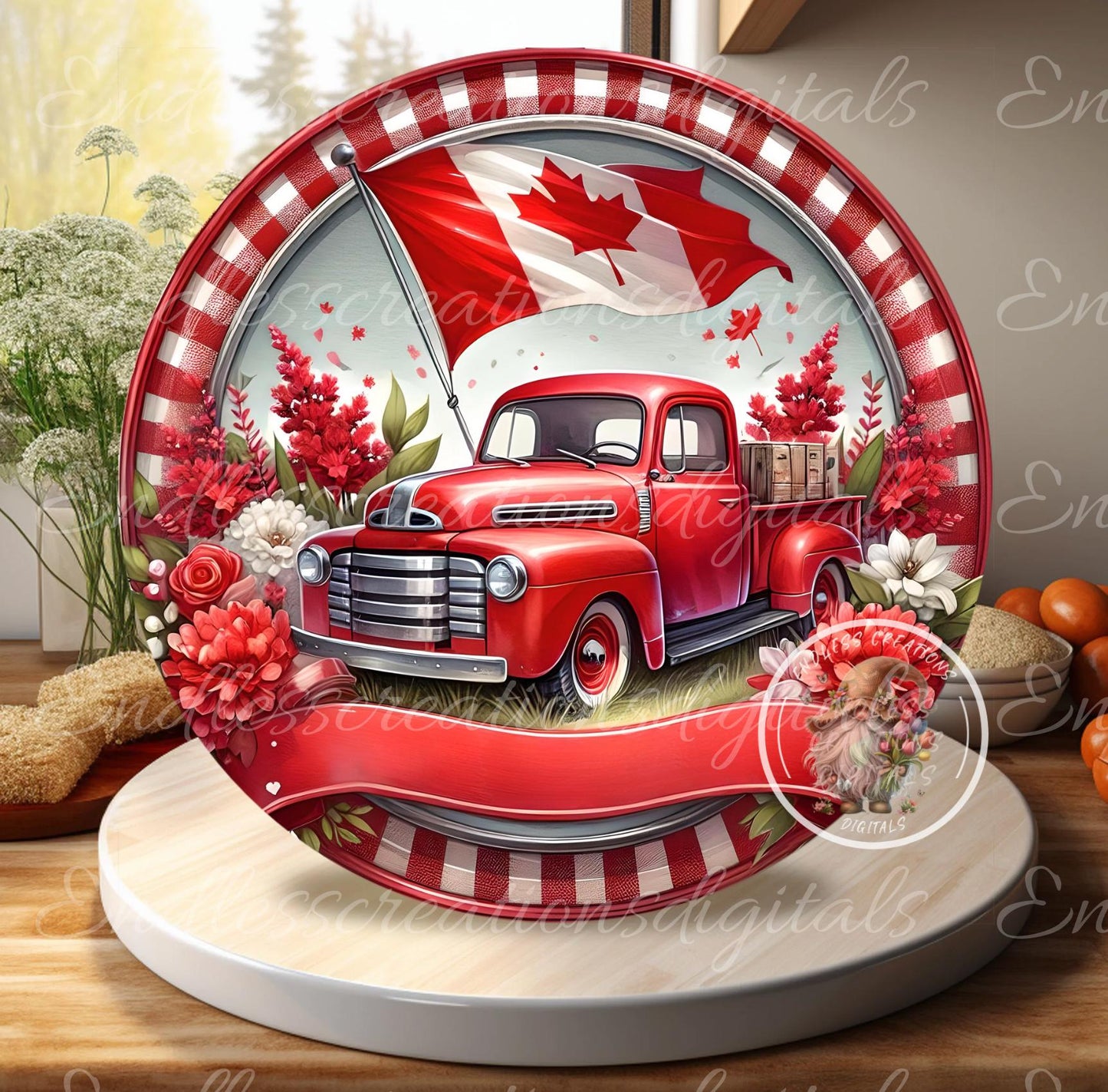 HAPPY CANADA DAY RED TRUCK FLORAL