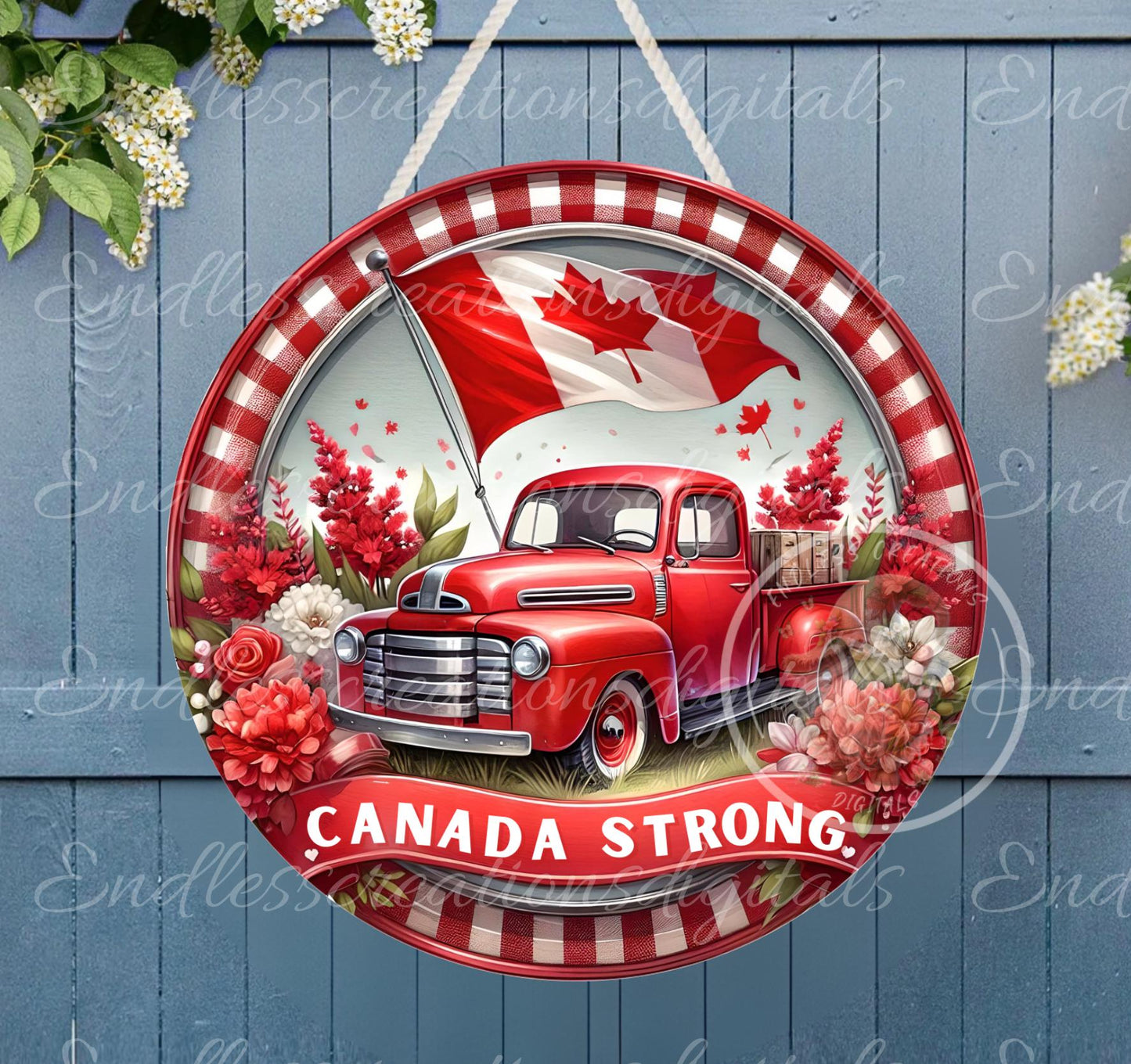HAPPY CANADA DAY RED TRUCK FLORAL