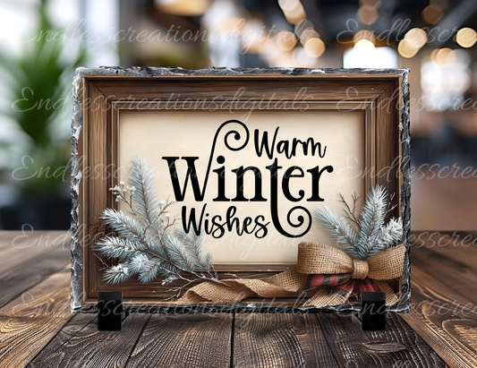 Dark Wood Framed Winter Digital Download, for use on Slates, Cutting Boards, Signs, 2 files, 1 add your own text