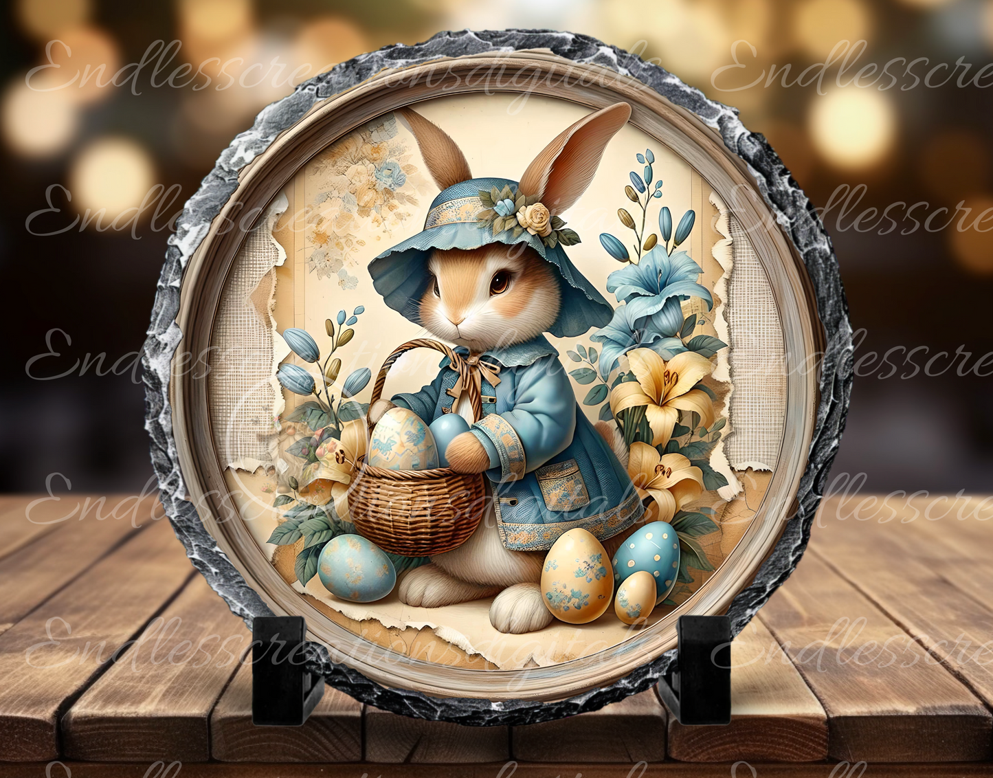 10" ROUND ALUMINUM WREATH SIGN YELLOW BLUE BUNNY