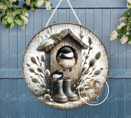 RUSTIC SPRING CHICKADEE Birdhouse