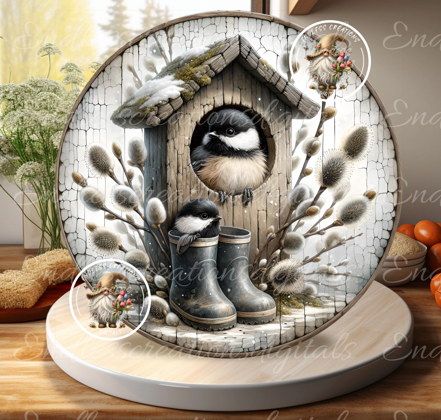 RUSTIC SPRING CHICKADEE Birdhouse