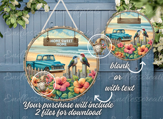 HOME SWEET HOME SUMMER BLUE TRUCK HIBISCUS