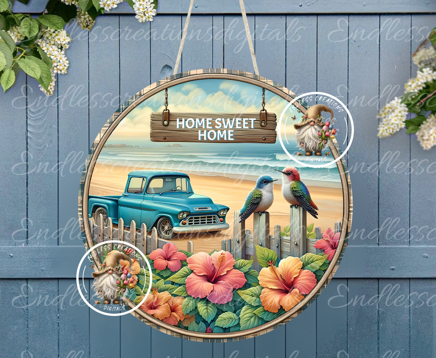 HOME SWEET HOME SUMMER BLUE TRUCK HIBISCUS