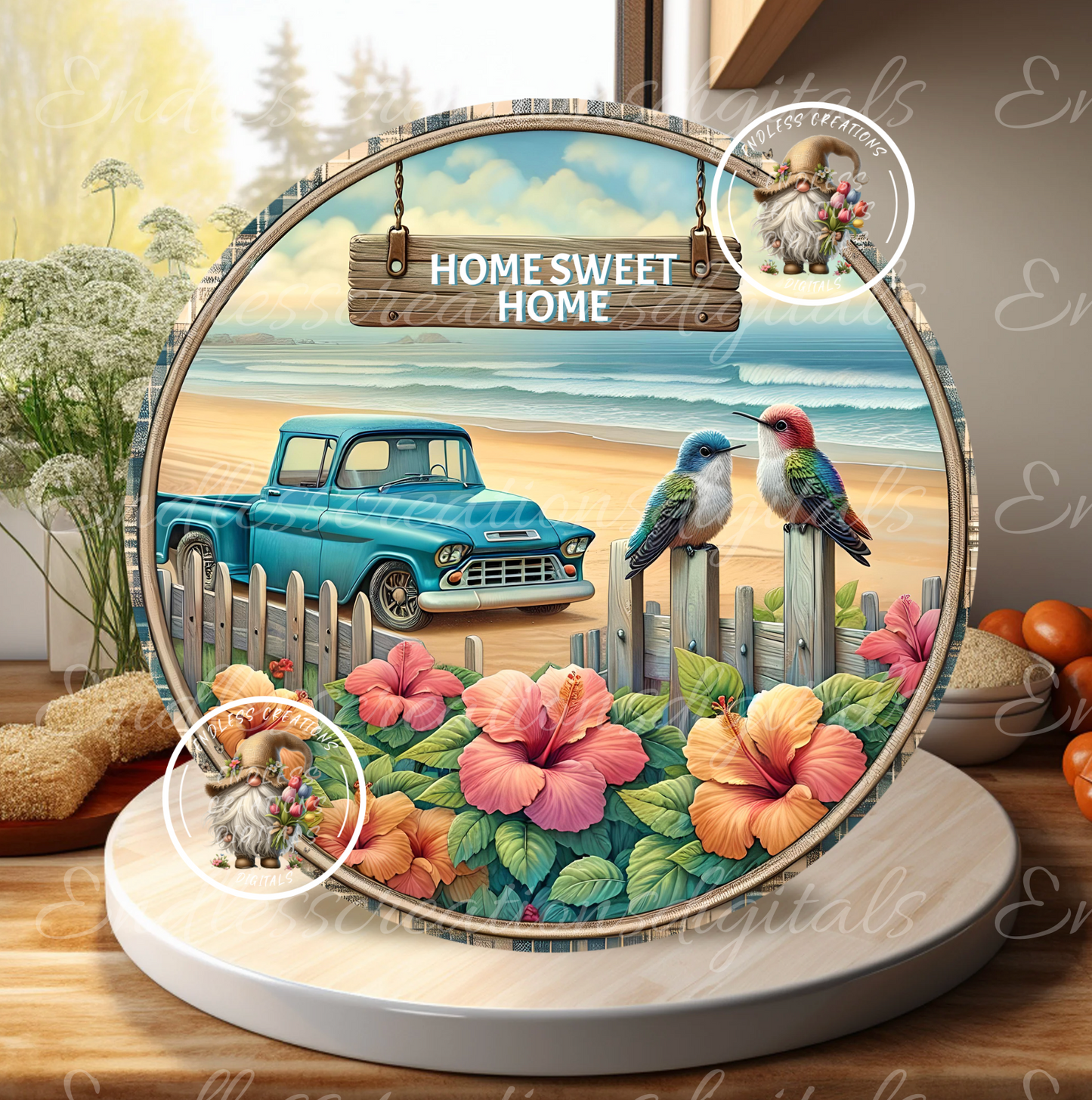 HOME SWEET HOME SUMMER BLUE TRUCK HIBISCUS