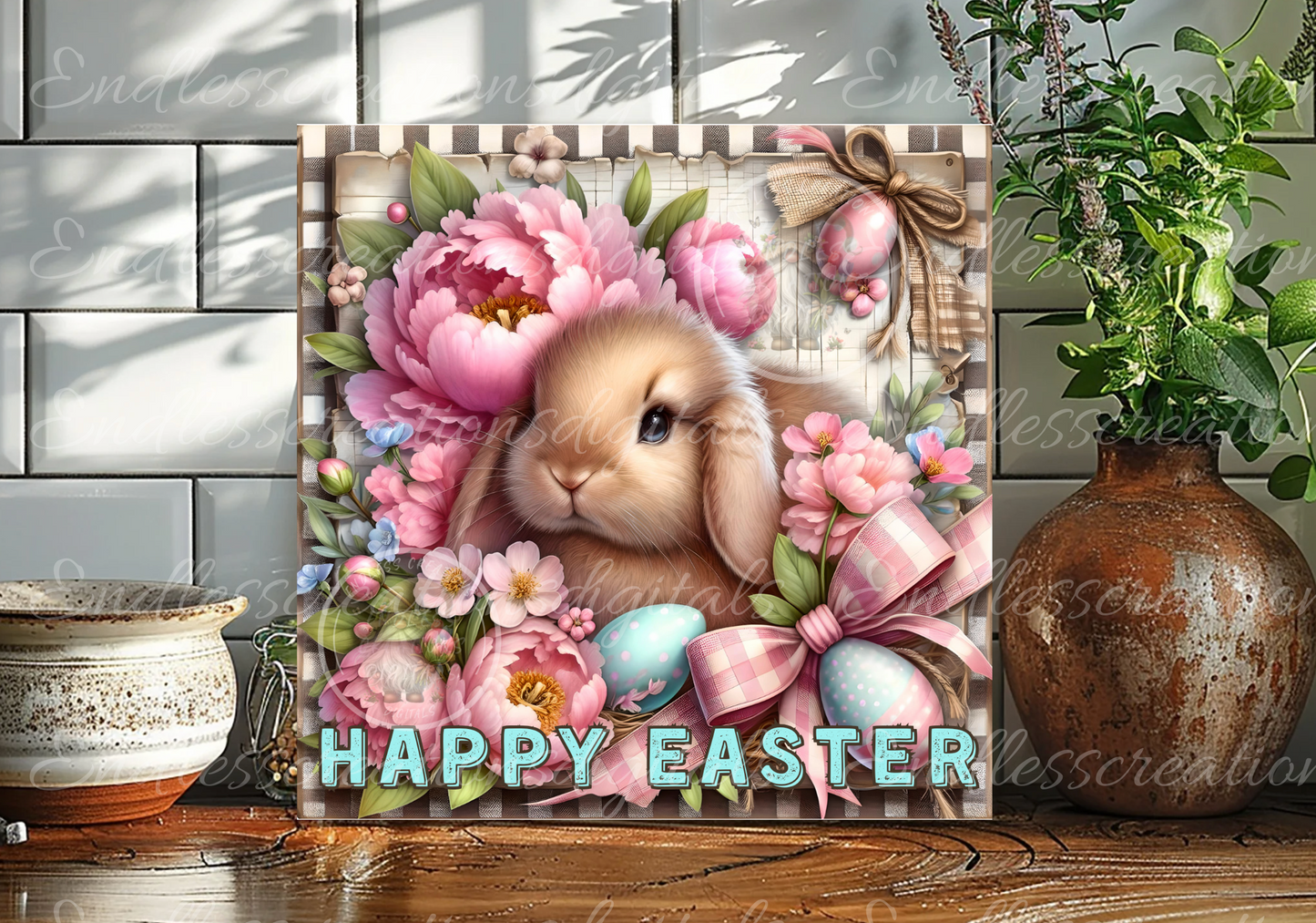 SQUARE HAPPY EASTER FLORAL BUNNY