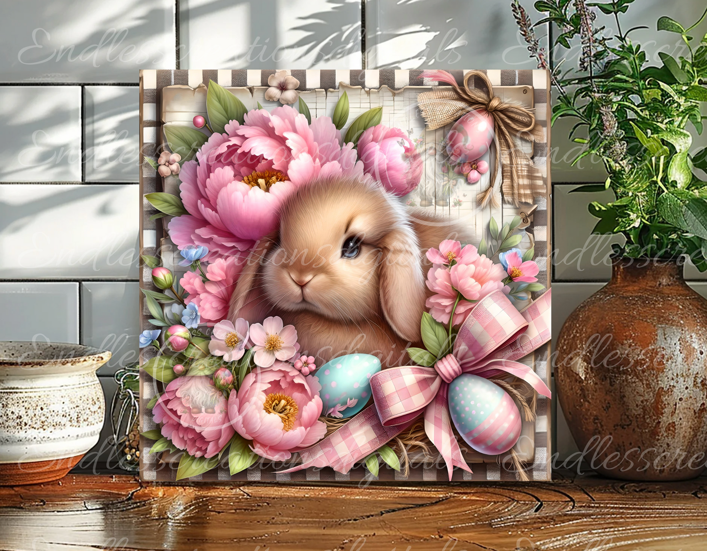 SQUARE HAPPY EASTER FLORAL BUNNY