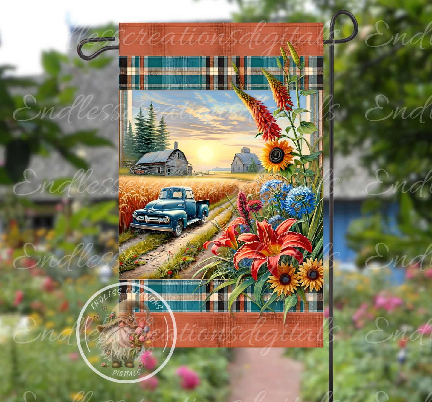 OLD TRUCK WHEAT FIELDS GARDEN FLAG