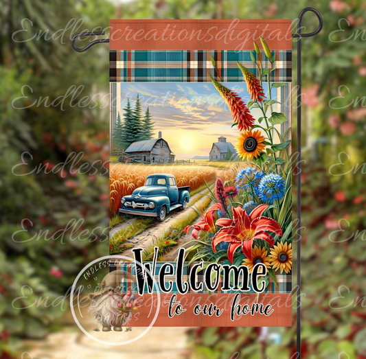 OLD TRUCK WHEAT FIELDS GARDEN FLAG