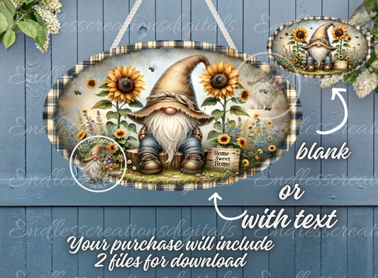 SUNFLOWER GNOME HOME SWEET HOME DIGITAL OVAL