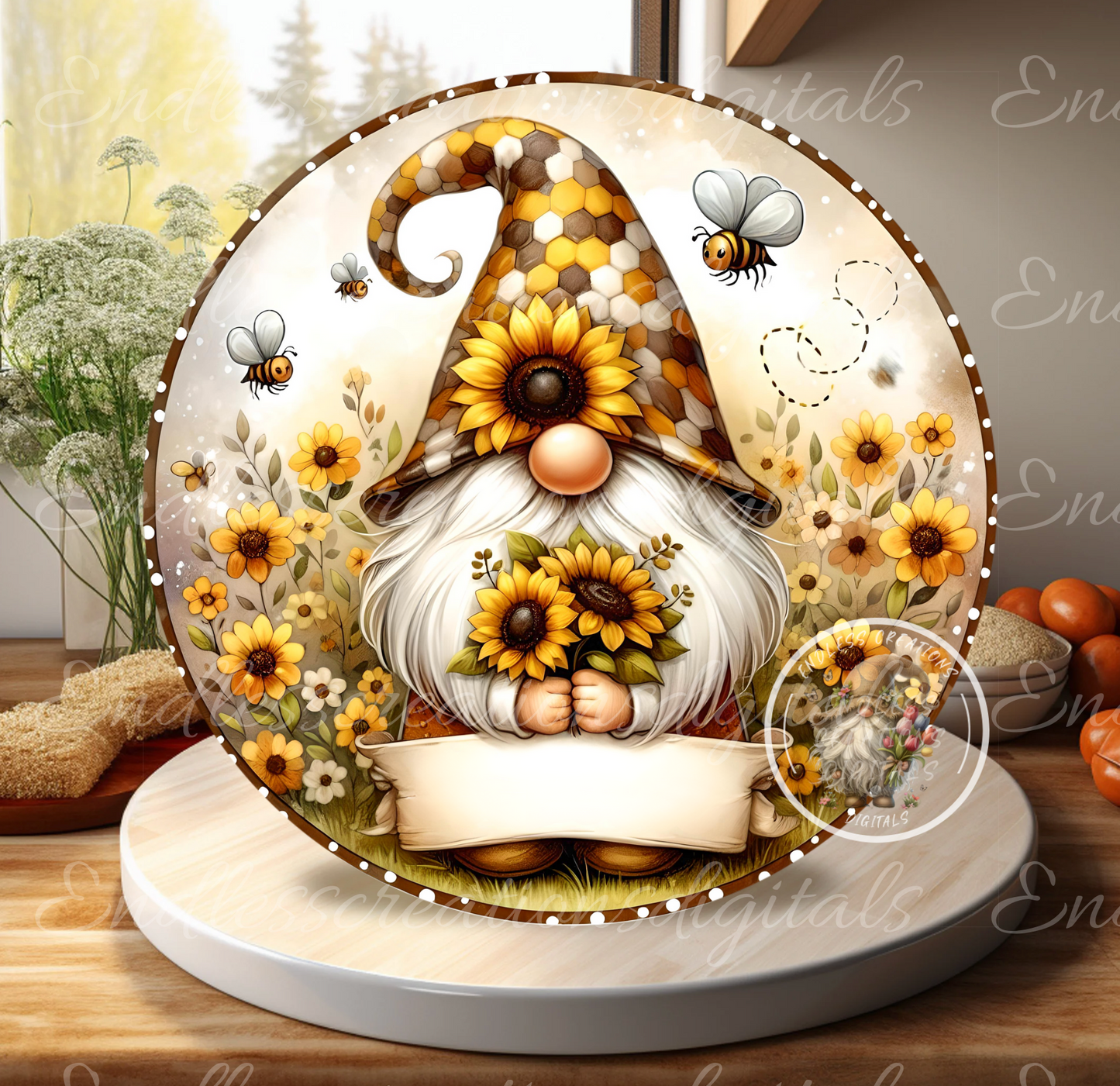 WELCOME SUNFLOWER BEE GNOME SUMMER