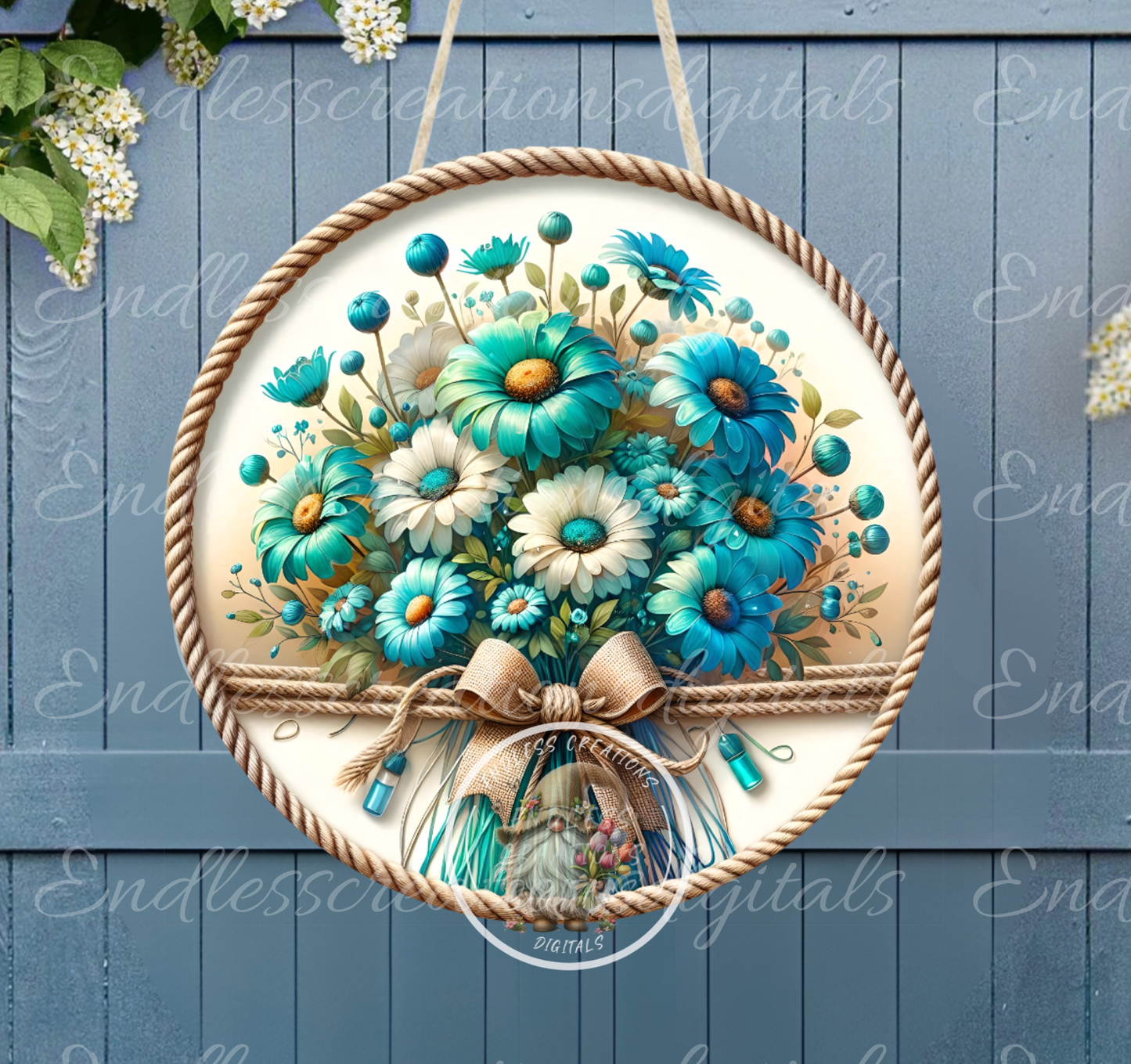 SUMMER TEAL FLORAL ROUND