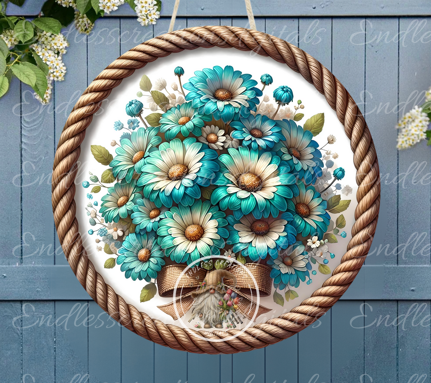 SUMMER TEAL DAISIES ROUND