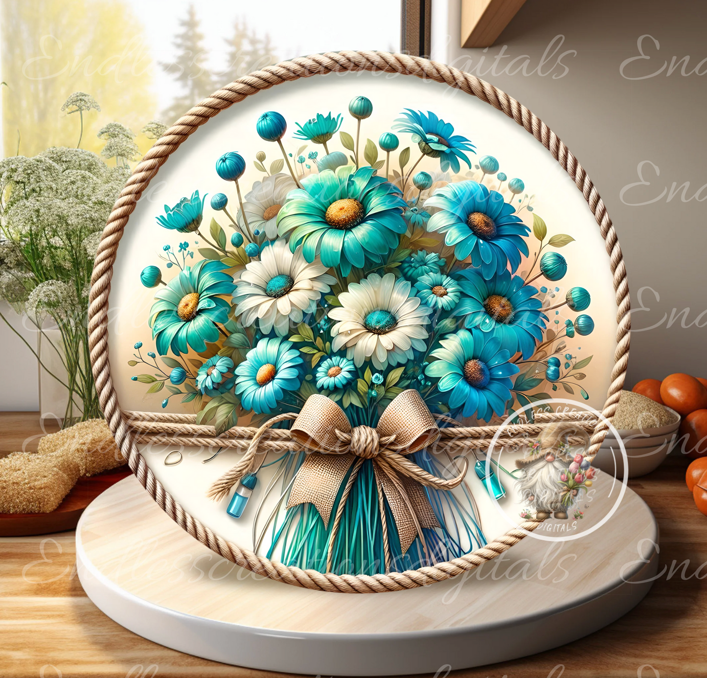 SUMMER TEAL FLORAL ROUND