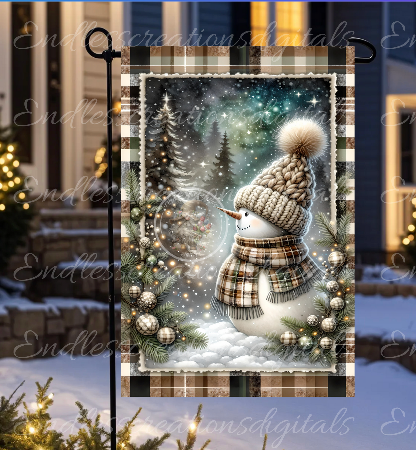 SNOWMAN KISSES FROM HEAVEN WINTER GARDEN FLAG