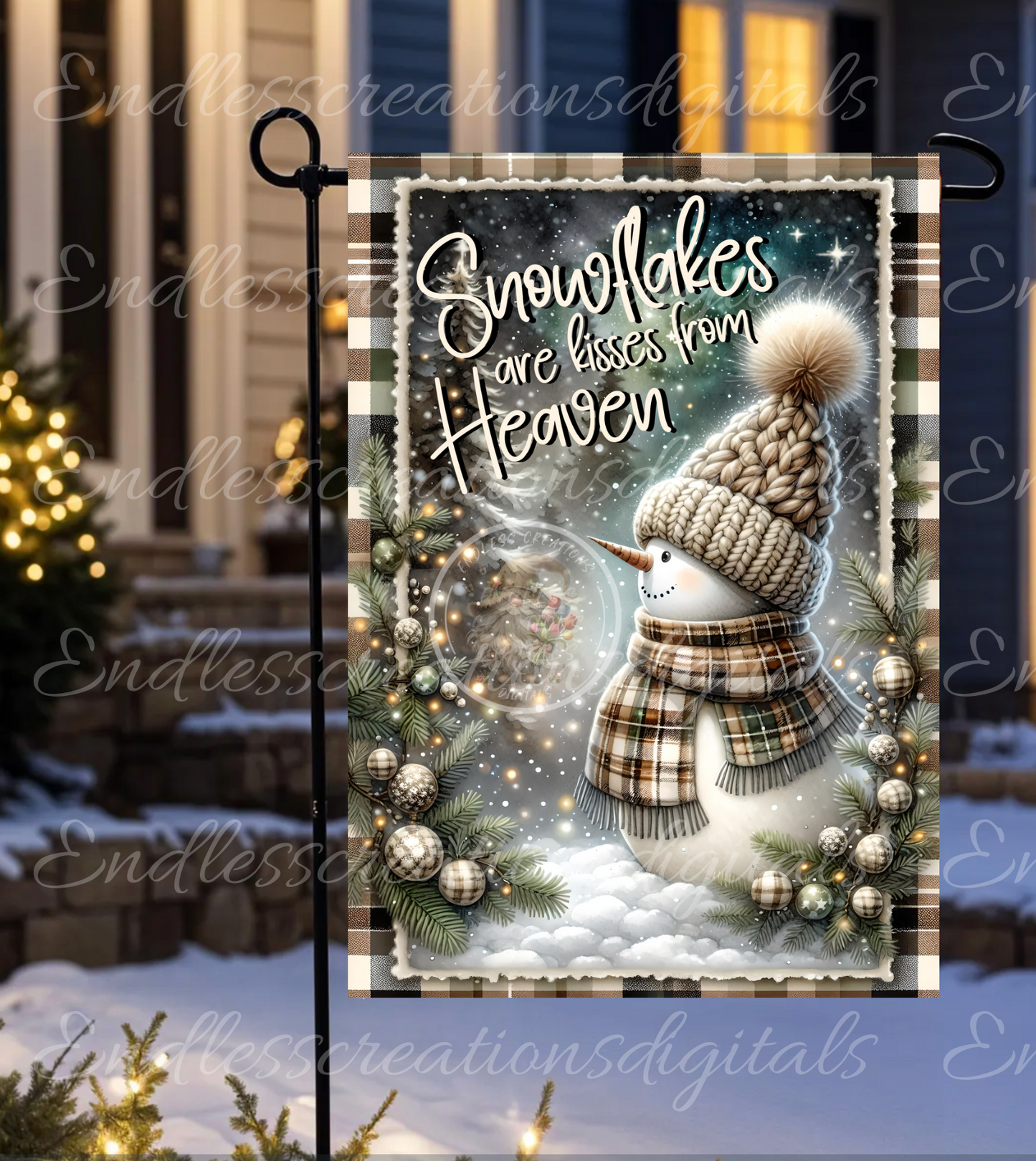 SNOWMAN KISSES FROM HEAVEN WINTER GARDEN FLAG