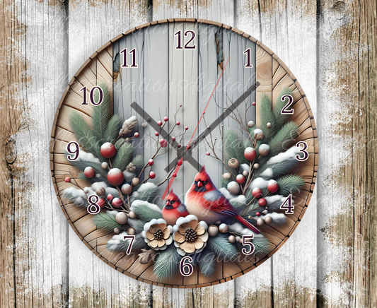 SNOWY CARDINALS CLOCK DESIGN