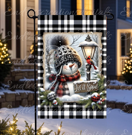BUFFALO PLAID WINTER SNOWMAN GARDEN FLAG