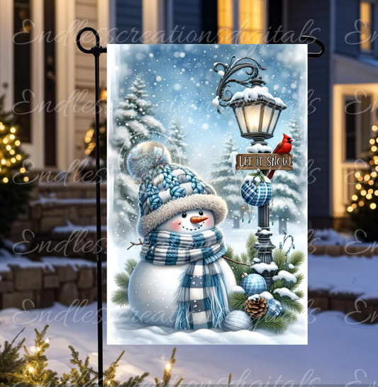 LET IT SNOW WINTER SNOWMAN GARDEN FLAG